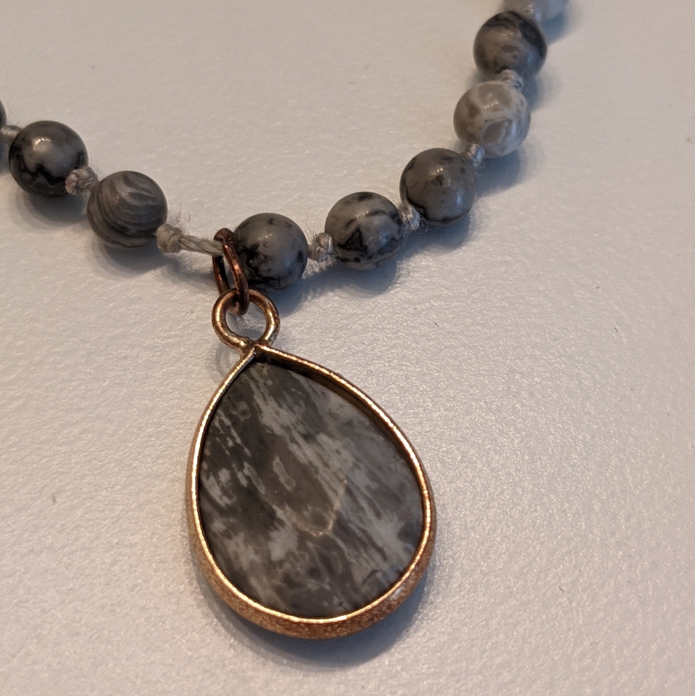 Grey Choker Necklace with Pendant